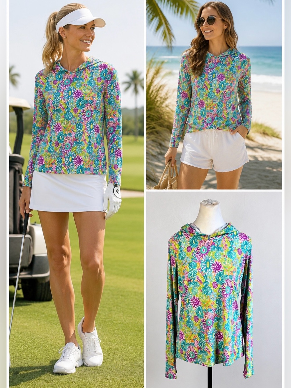 💥IBKUL Lilli Violet IceFil  Hoodie Sun Shirt Golf Beach Pickleball~Sz M🧡
